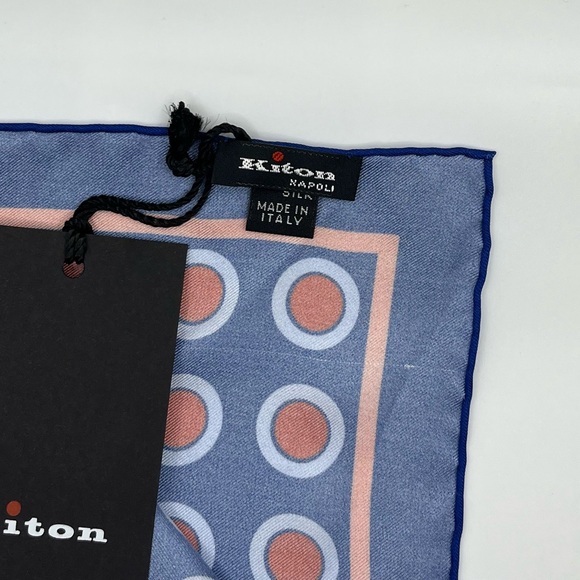 100% NWT KITON Silk Pocket Square   Blue - Red. (12X12) - Picture 5 of 7